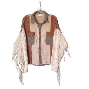 🌵BKE Pieced Corduroy Crotchet Fringe Button Up Jacket Size Medium🌵